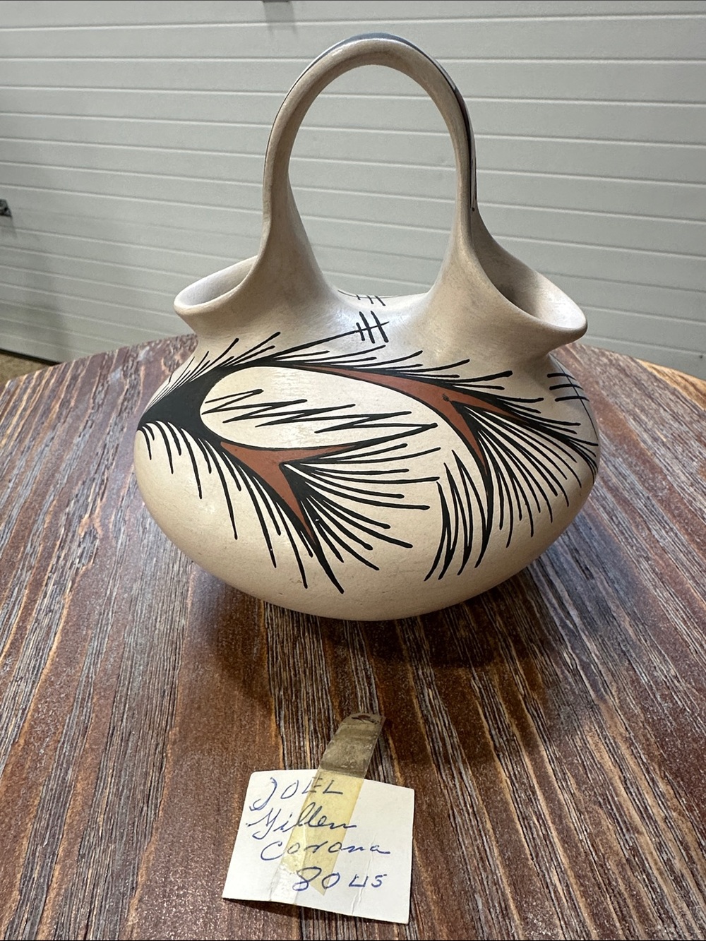 Handcrafted Two-Handled Pueblo-Style Pottery Vase in Cream and Brown